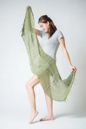 Thai Hand Woven Cotton Shawl Scarf in Green