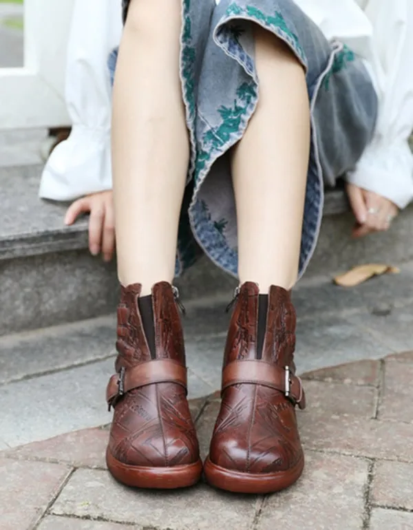 Thick-heeled Comfortable Retro Leather Boots