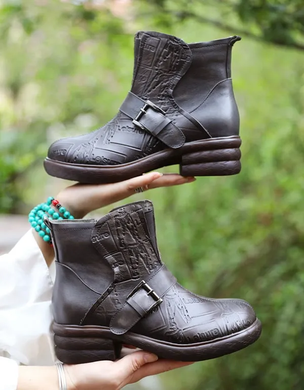 Thick-heeled Comfortable Retro Leather Boots