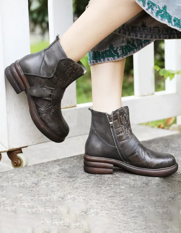 Thick-heeled Comfortable Retro Leather Boots