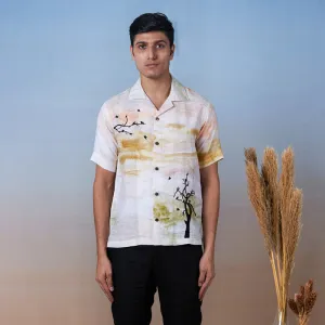 Unisex Linen Embroidered Shirt | White & Yellow