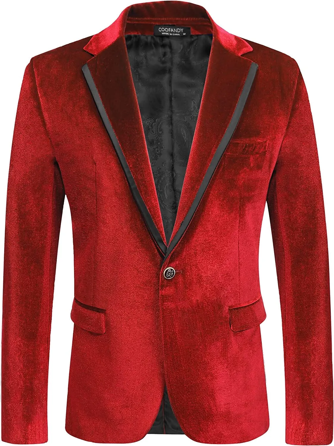 Velvet Slim Fit Solid One Button Blazer (US Only)