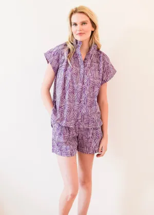 Vicki Button Down Top Purple Swirl