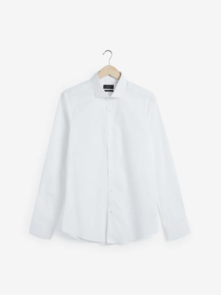 WES Formals White Cotton Blend Ultra Slim Fit Shirt