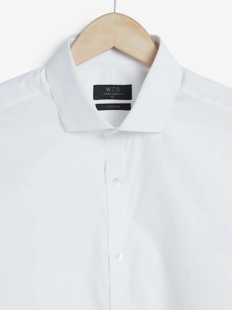 WES Formals White Cotton Blend Ultra Slim Fit Shirt