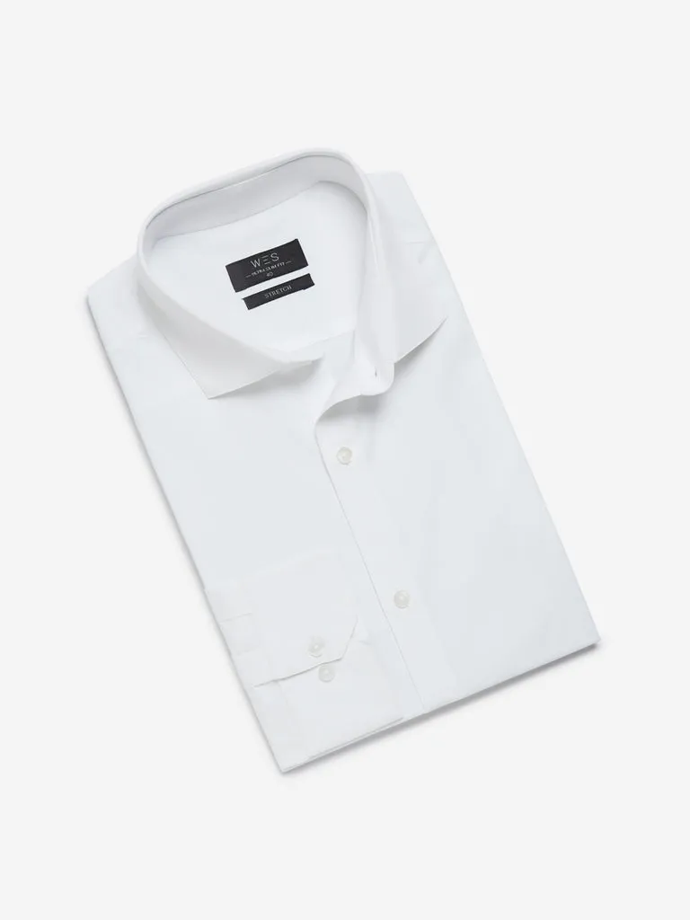 WES Formals White Cotton Blend Ultra Slim Fit Shirt