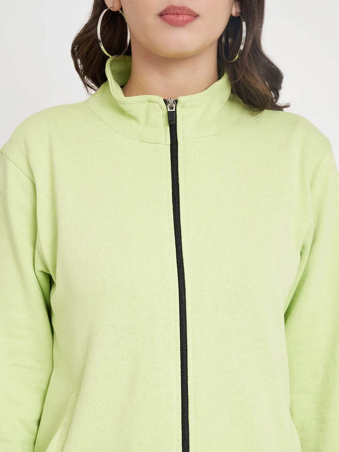 Women Mock Collar Green Bomber Jacket