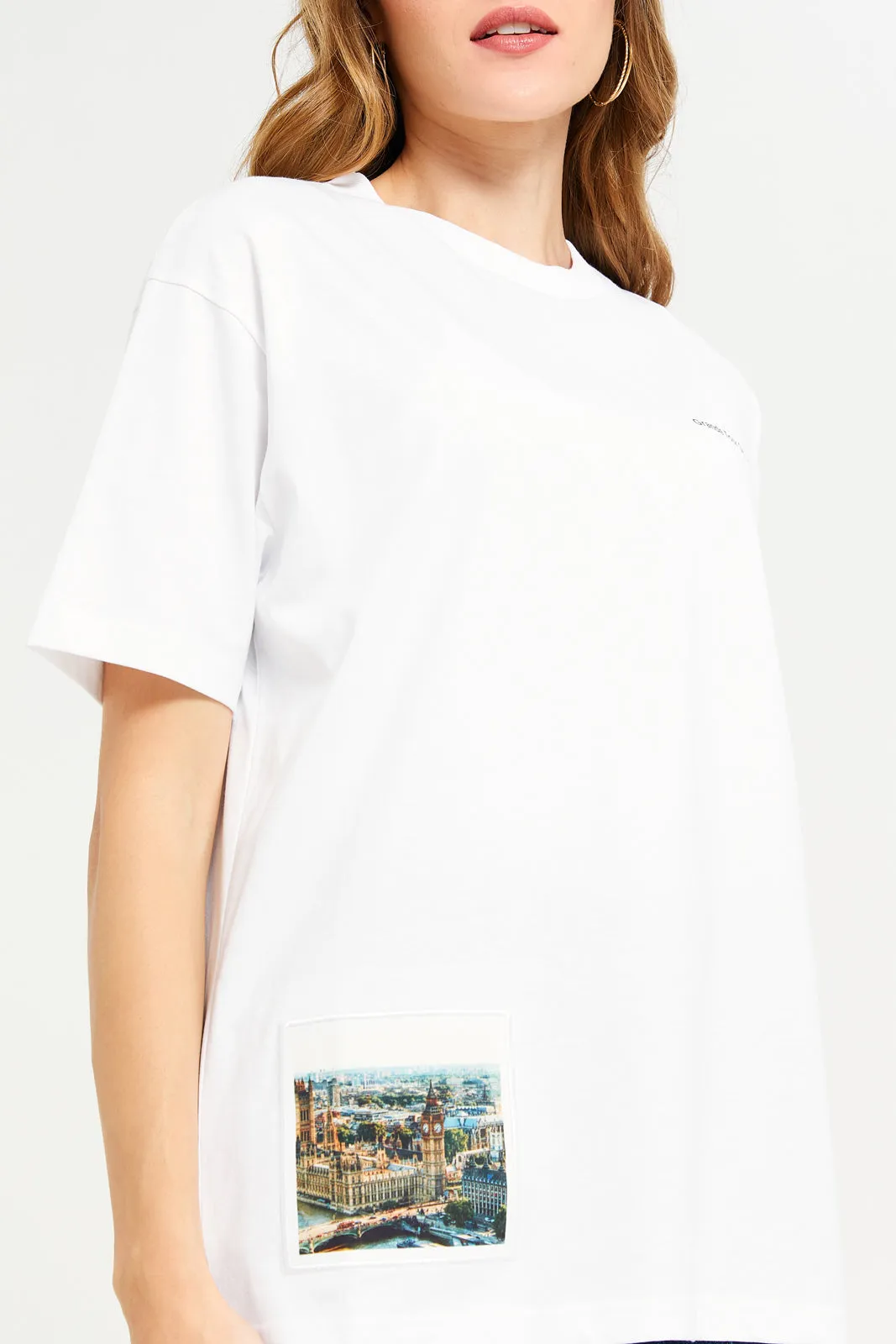 Women White Oversized With Patch Print