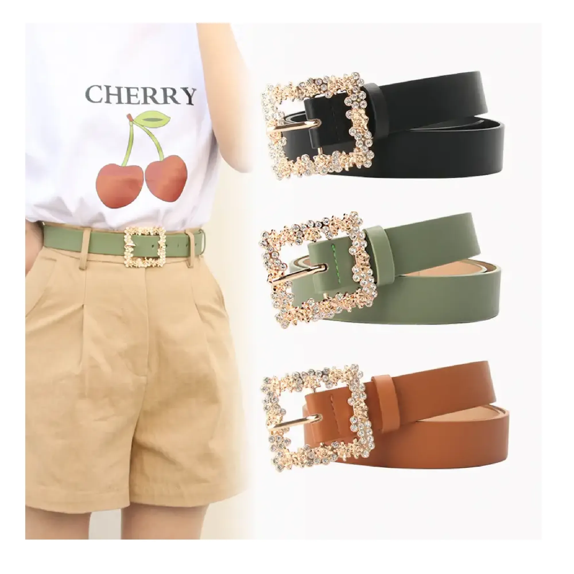 Women's Belt Alloy Inlaid Needle Buckle Paired With Dress Decoration Belt Elegant And Versatile, Niche PU Belt