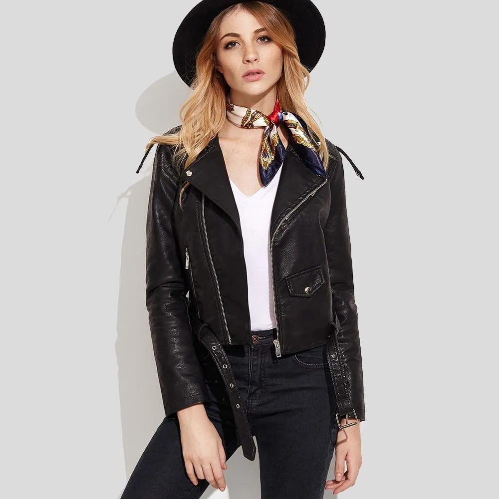 Women's Sienna Black Biker Leather Jacket