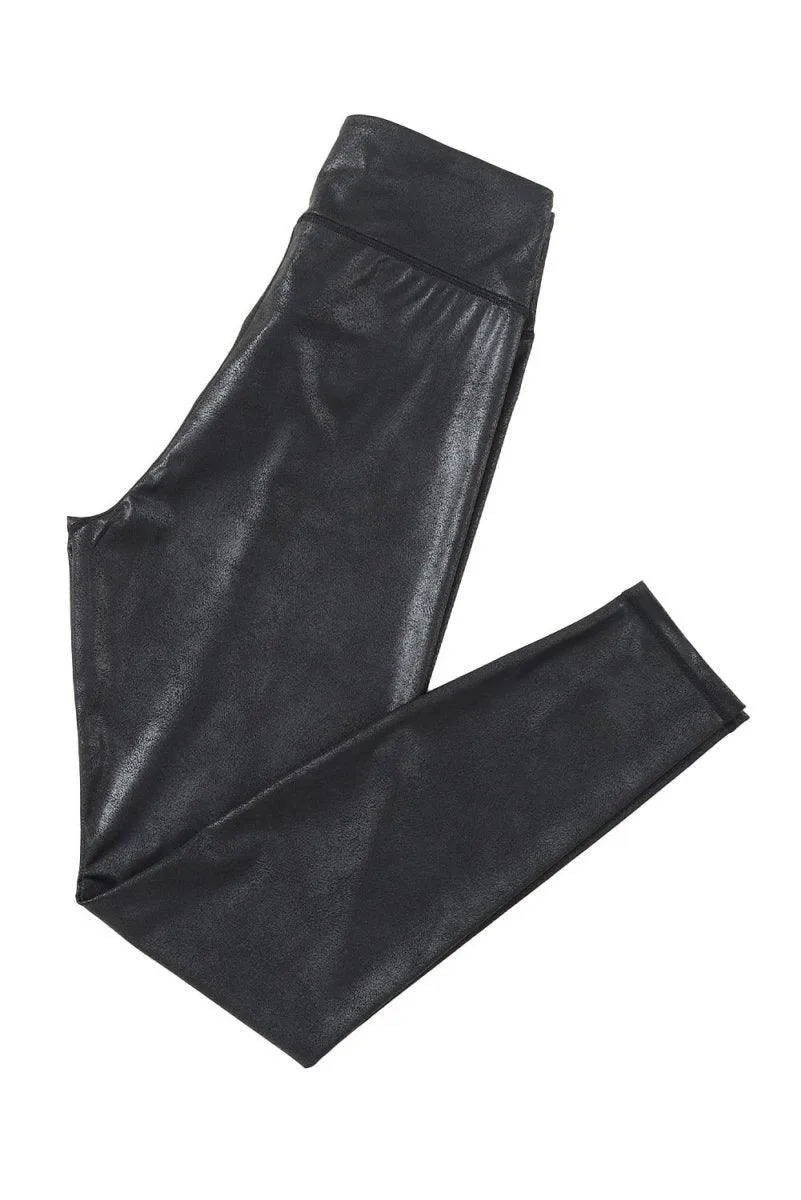 Zelda Black Leather Sleek Waist Leggings